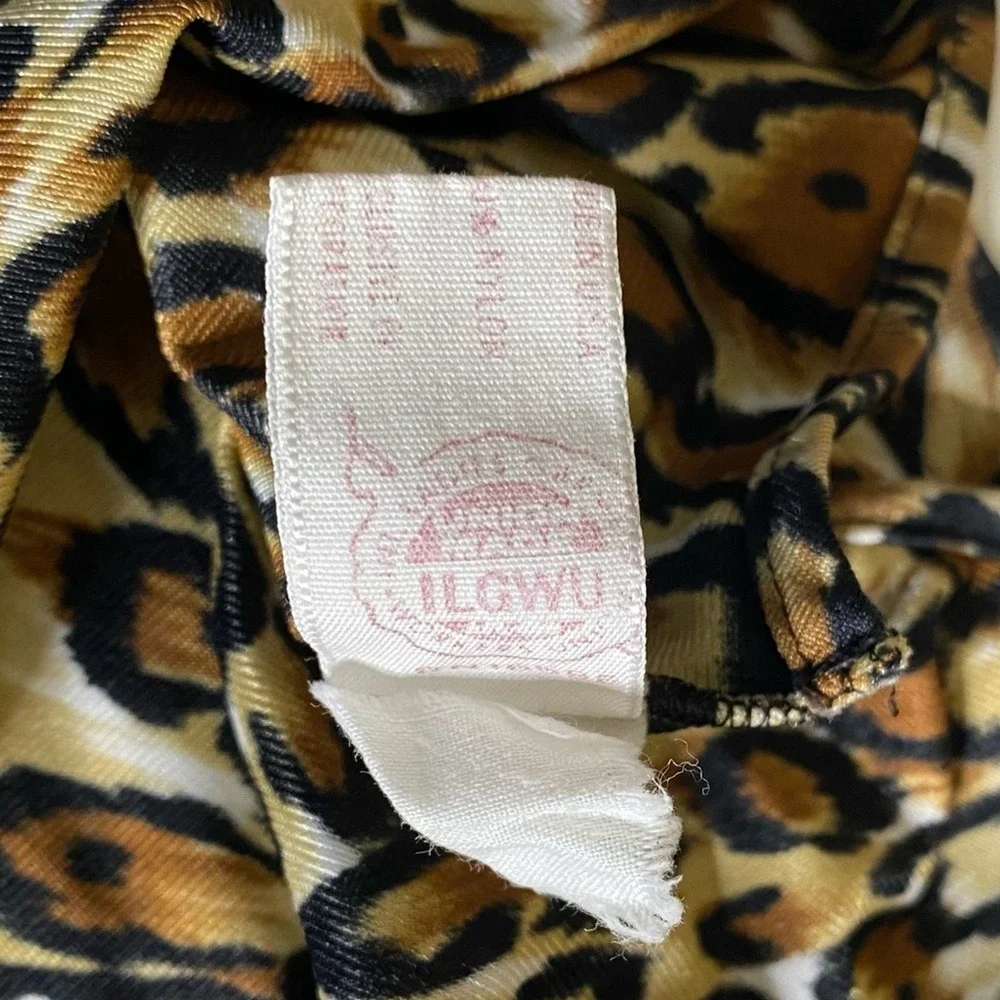 Vintage Leopard Print Nylon‎ Chemise Top Tank with Side Slits Women's Medium